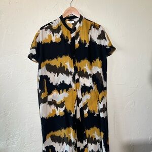 Billy Reid 100% Silk Midi Dress Yellow Black White Size XS Button Front